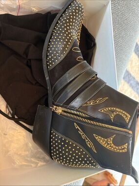 Anine Bing penny Black Leather Ankle Boots with Gold Studs